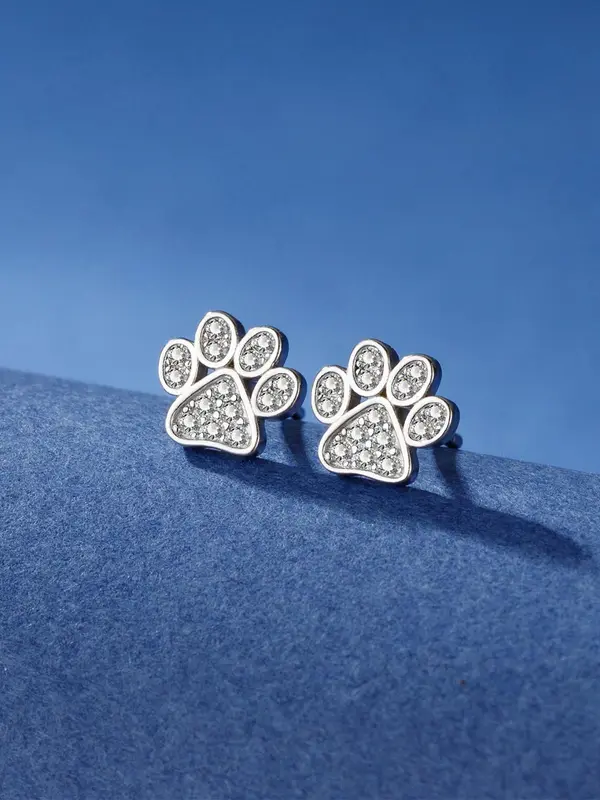 Cute Paw Design Earrings, Fashionable Rhinestone Decorated Earrings for Women & Girls, Trendy All-match & Exquisite Jewelry for Birthday Gift 0
