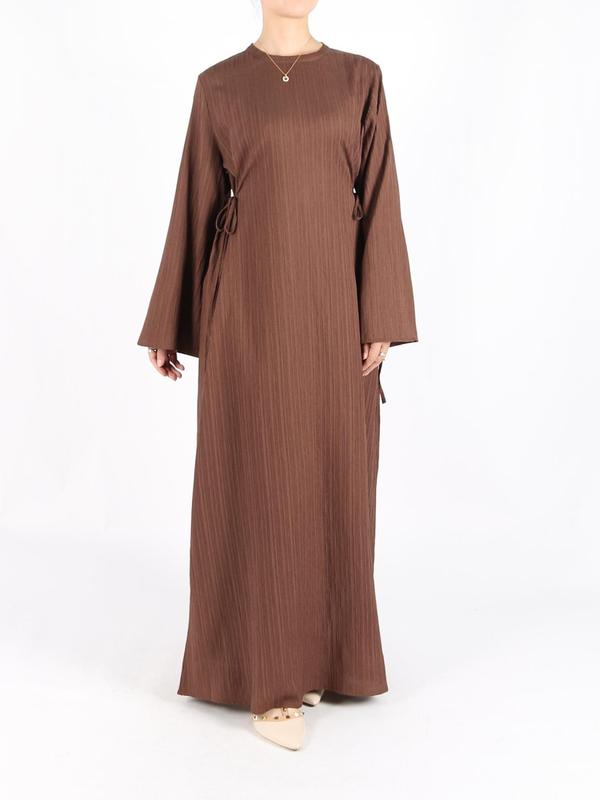 Women's Plain Tie Front Flounce Sleeve Dress, Elegant Long Sleeve Round Neck Dress for Spring & Fall, Women's Clothing for Daily Wear, Modest Clothes 5