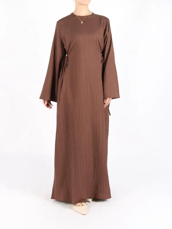 Women's Plain Tie Front Flounce Sleeve Dress, Elegant Long Sleeve Round Neck Dress for Spring & Fall, Women's Clothing for Daily Wear, Modest Clothes 5