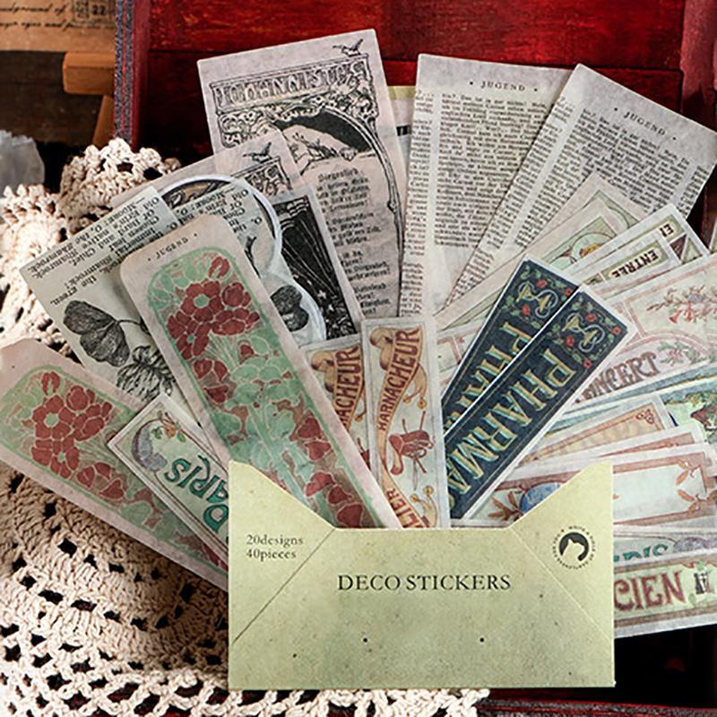 Vintage Washi Sticker, 40 Sheets/set Antique Decals for Scrapbooking & Stamping, DIY Aesthetic Stickers for for Journaling Supplies, Gift Wrapping, Photo Albums Cards Diy Projects 7