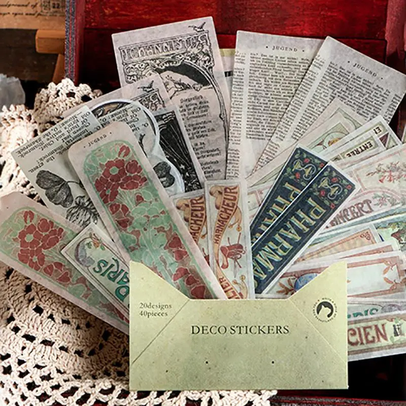 Vintage Washi Sticker, 40 Sheets/set Antique Decals for Scrapbooking & Stamping, DIY Aesthetic Stickers for for Journaling Supplies, Gift Wrapping, Photo Albums Cards Diy Projects 7