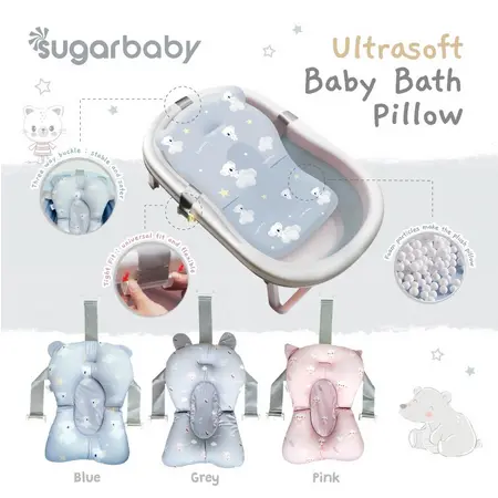 Sugarbaby Ultrasoft Baby Bath Pillow / Bantal Mandi Bayi / Alas Mandi Bathtub / Jaring Mandi / Bantal Bathtub / Pillow Bathtub Blue Grey Pink 3