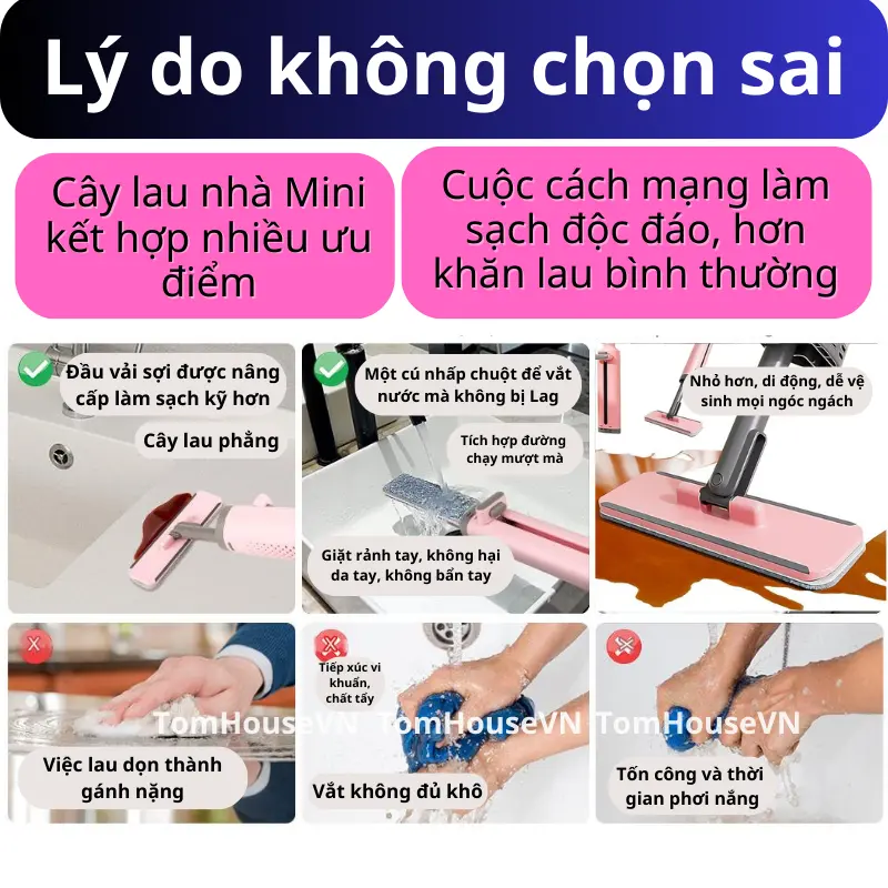 Cây Lau Nhà Tự Vắt Cầm Tay Phiên Bản Cao Cấp, Cây Lau Đa Năng Mini Lười Không Cần Giặt Tay Gấp Gọn 2