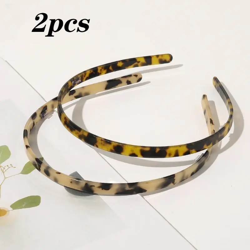 2pcs New Acetic Acid Board Hair Hoop Retro Fashion Leopard Pattern Tortoiseshell Headband Wash Face Press Hair Buckle