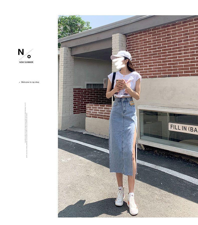 Product Introduction of CQ Chic - Internet Celebrity Side  lady  Slit Denim Skirt Women's Summer   High Waist Split  fashion Sheath A- line Midi Skirt [2102] 10