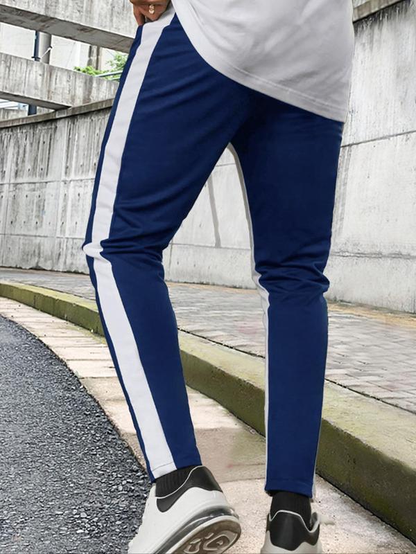 Men's Regular Fit Colorblock Patchwork Drawstring Waist Sweatpants, Casual Pocket Side Stripe Skinny Pants For Daily Wear, Knitting Bottoms For All Seasons 5