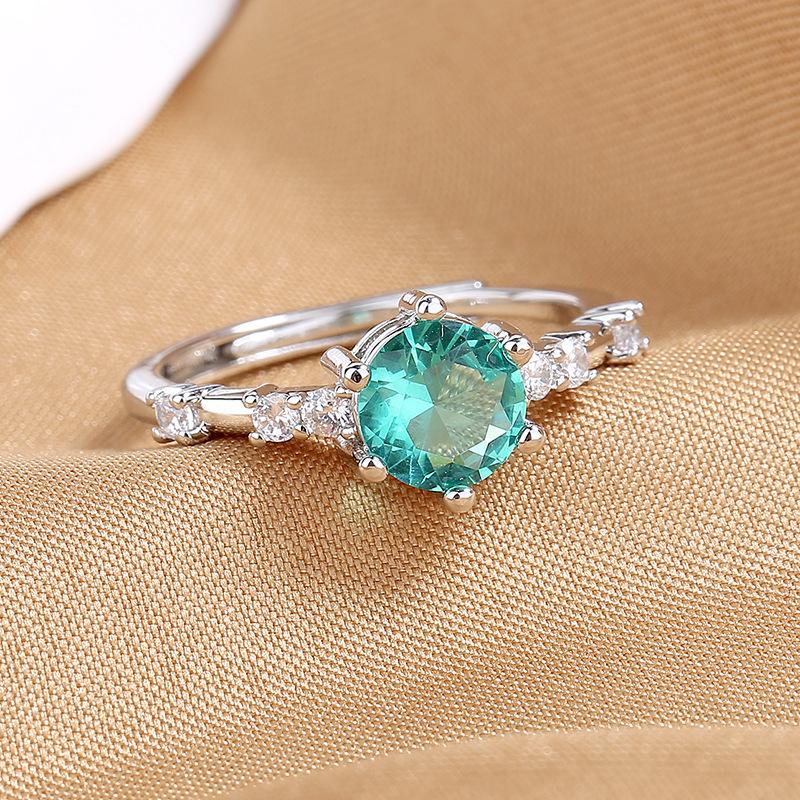 Product Introduction of Live Broadcast Hot Sale High Sense Maldives Blue Green Open Diamond Ring Female Geometric Fashion Item Personalized Ring Batch 27