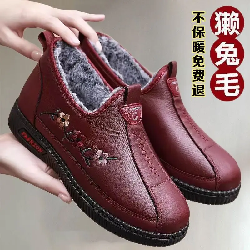 Giày Cho Mẹ, Phong Cách Trung Quốc, Giày Vải Bắc Kinh Cũ Mùa Đông, Giày Nữ Cho Bà, Nhồi Bông Và Ấm Áp, Đế Mềm Chống Trượt, Thích Hợp Cho Bà