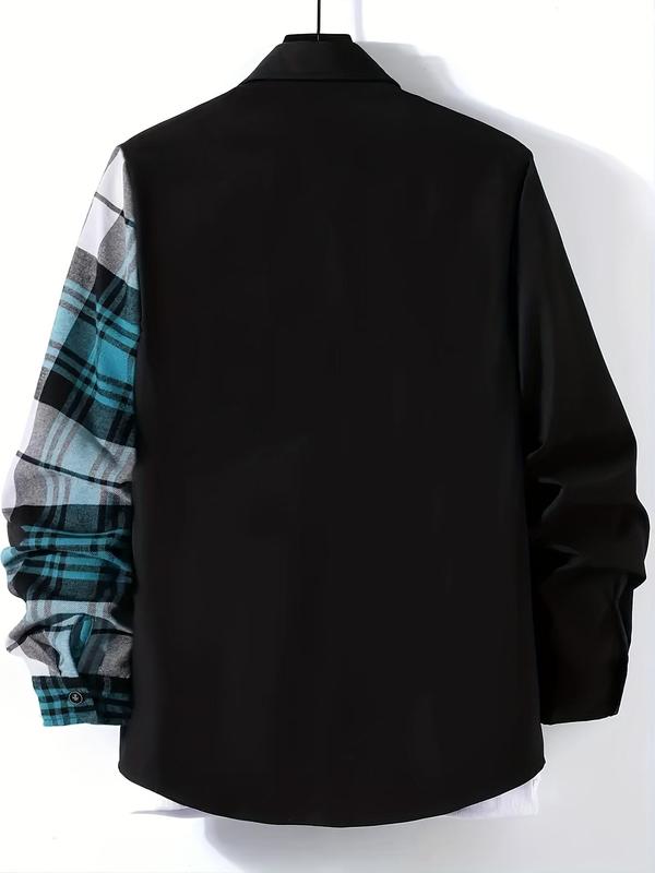 Men's Plaid Print Button Front Pocket Shirt, Regular Fit Casual Long Sleeve Collared Top for All Seasons, Men's Clothes for Daily Wear, Menswear 4