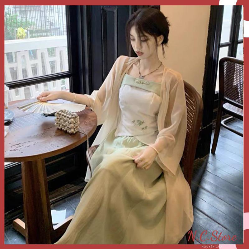 Áo Khoác Voan Mỏng Dáng Dài Phong Cách Cổ Trang Tay Rộng