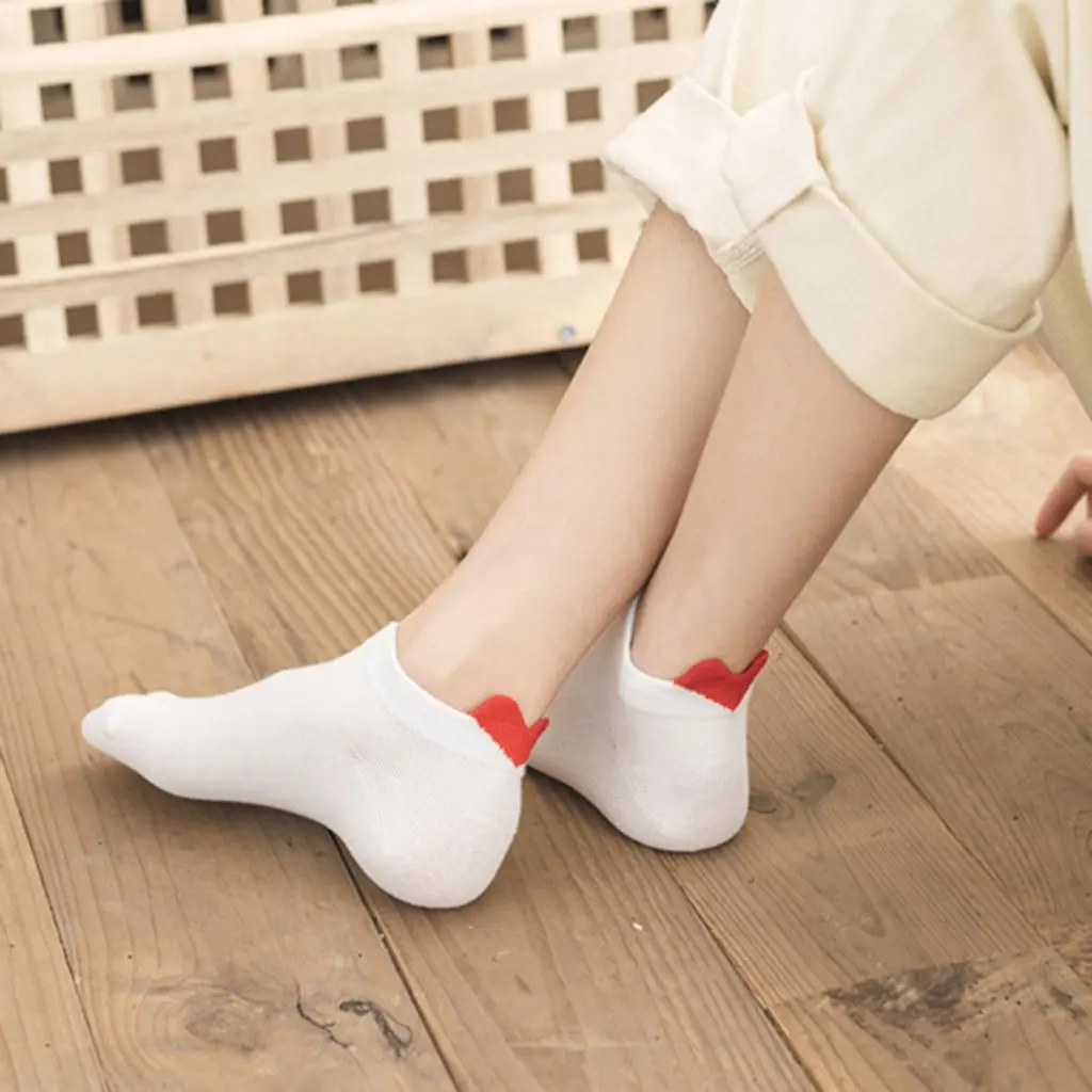 Quntuas- Shallow Socks Elastic Breathable Girl Socks Heart Print Heel Casual Short Socks Shoes Accessories Elastic