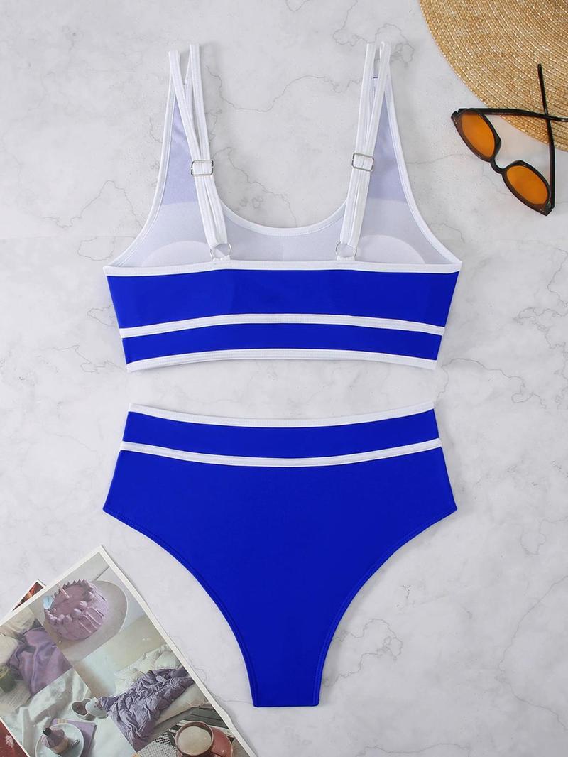 Product Introduction of Women's Solid Color U Neck Bandeau Bra & High Waist Panty Bikini Set, Casual Fashion Chic Swimsuit Set for Beach Holiday Vacation, Ladies Swimwear for All Seasons 8