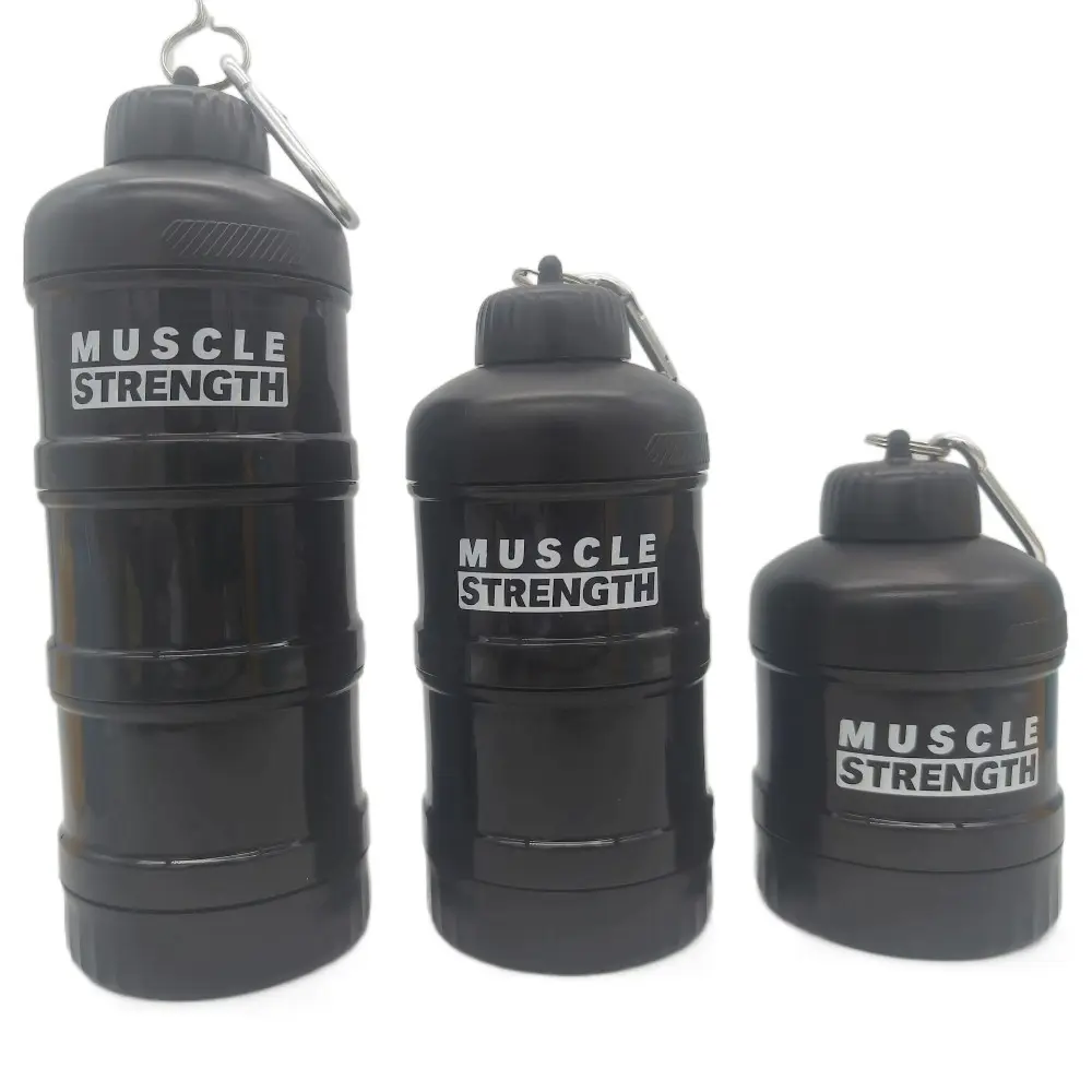 1/2/3-layer High Quality Plastic Protein Powder Box Layered Storage with Mountaineering Buckle Funnel Fitness Supplement Bottle Durable Portable Snack Can