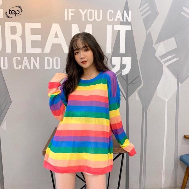 Gaeul store- Áo len mông tơ ghi cầu vồng (mỏng) Nữ Top 0
