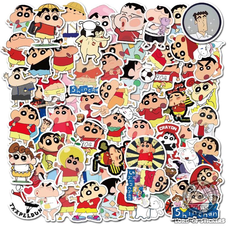 Set 50 Hình Dán Sticker Shin Cậu Bé Bút Chì Chống Thấm Nước Trang Trí Mũ Bảo Hiểm Điện Thoại Laptop Ván Trượt Sổ