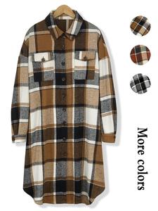 【Plus Size】 Plaid Print Button Front Drop Shoulder Midi Shirt Coat, Casual Long Sleeve Pocket Outerwear for Fall & Winter, Women's Plus Size Clothes for Daily Wear