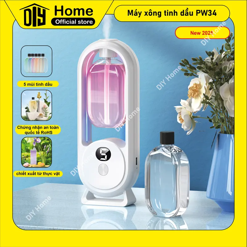 Máy xông tinh dầu PW34 2025 tự động 5 chế độ xông hương thơm nhẹ dịu lưu hương lâu 0