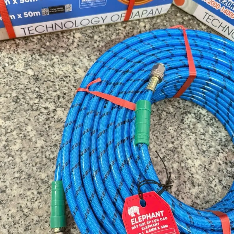 Dây xịt áp lực ELEPHANT 6.5/8.5mmX 50m áp lực nổ 230kgf/m2 màu xanh sọc đen sử dụng xịt  thuốc, rửa xe... 3