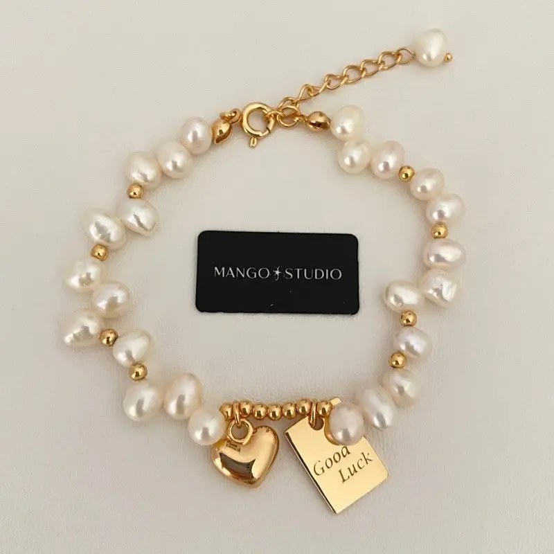Fashionable artificial pearl lucky square brand heart bracelet with small fresh temperament and high-end design for women's jewelry