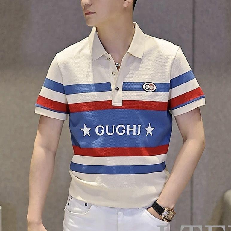 Product Introduction of Fashionable men's summer wear light luxury, embroidered sweaters handsome quality, short lapel stand collar tops niche 6