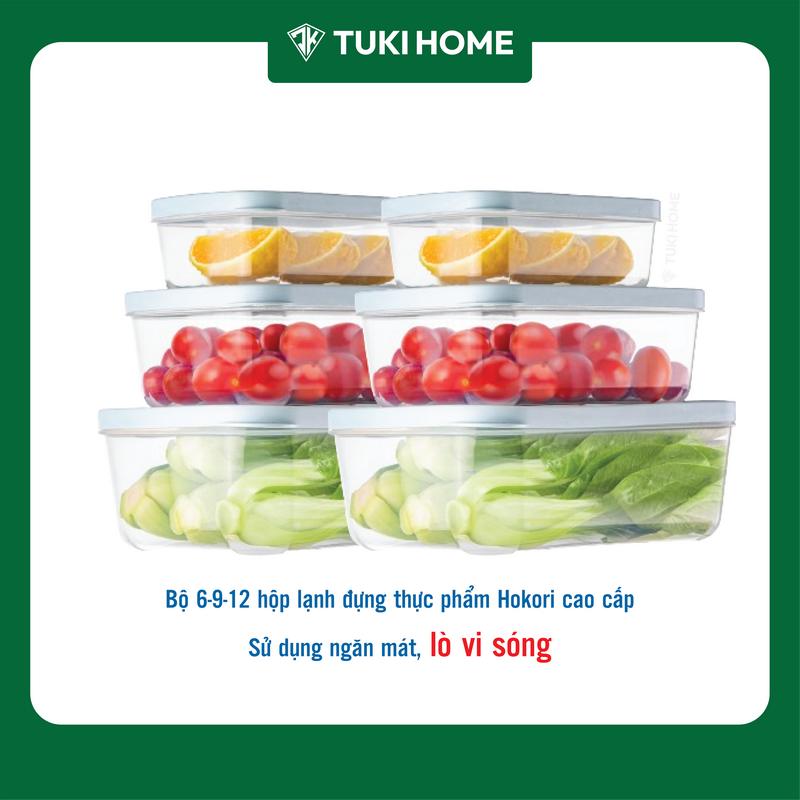 Bộ 6-9-12 hộp lạnh (2 hoặc 3,4 hộp 2300ml - 2 hoặc 3,4 hộp 1400ml - 2 hoặc 3,4 hộp 700ml) nhựa PP đựnġ thực phẩm trong tủ lạnh, sử dụng được trong lò vi sóng 6533 Hokori