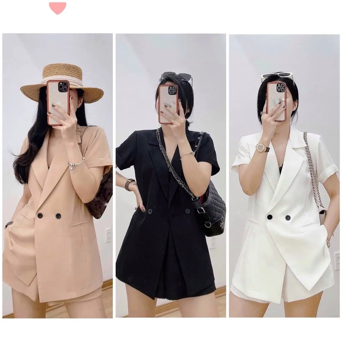 Mã T60 set áo vest dáng dài và quần short (không kèm áo trong) Nữ Women Nữ Women Top Kem