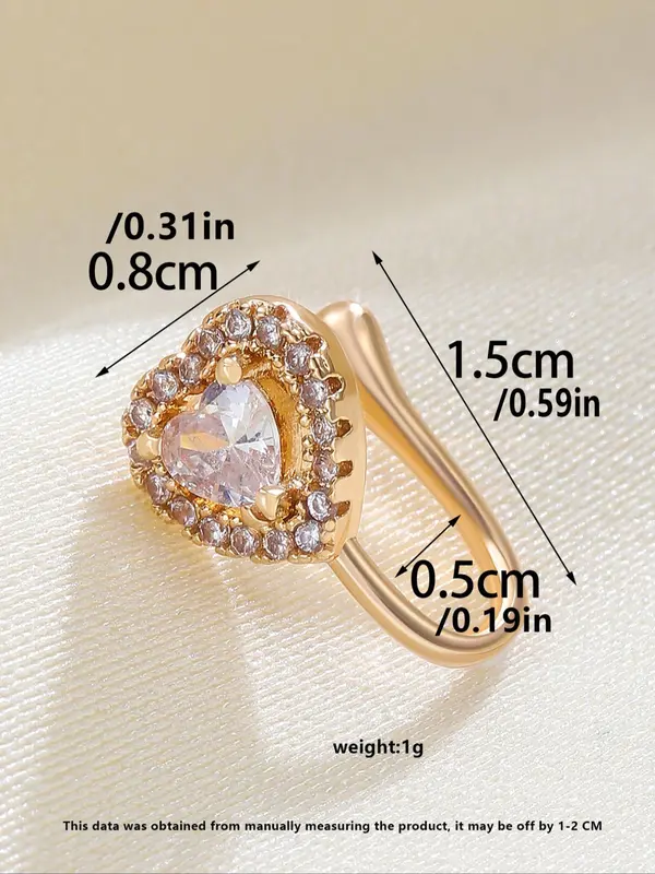 Heart Shaped Artificial Crystal & Rhinestone Decorated Fake Nose Ring, Fashionable Sparkling Zircon Inlay Nose Ring for Women & Girls, Body Jewelry for Party, Daily Clothing Decor, Sparkle 1