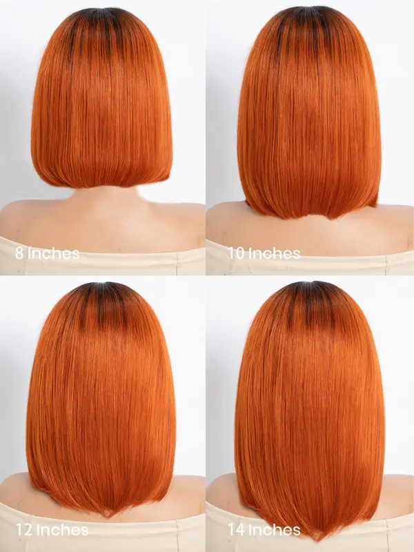 Orange Straight Human Hair Wigs, Glueless T Part Lace Front Wigs, Pre-Plucked Hairline, Natural Looking Wigs for Women 5