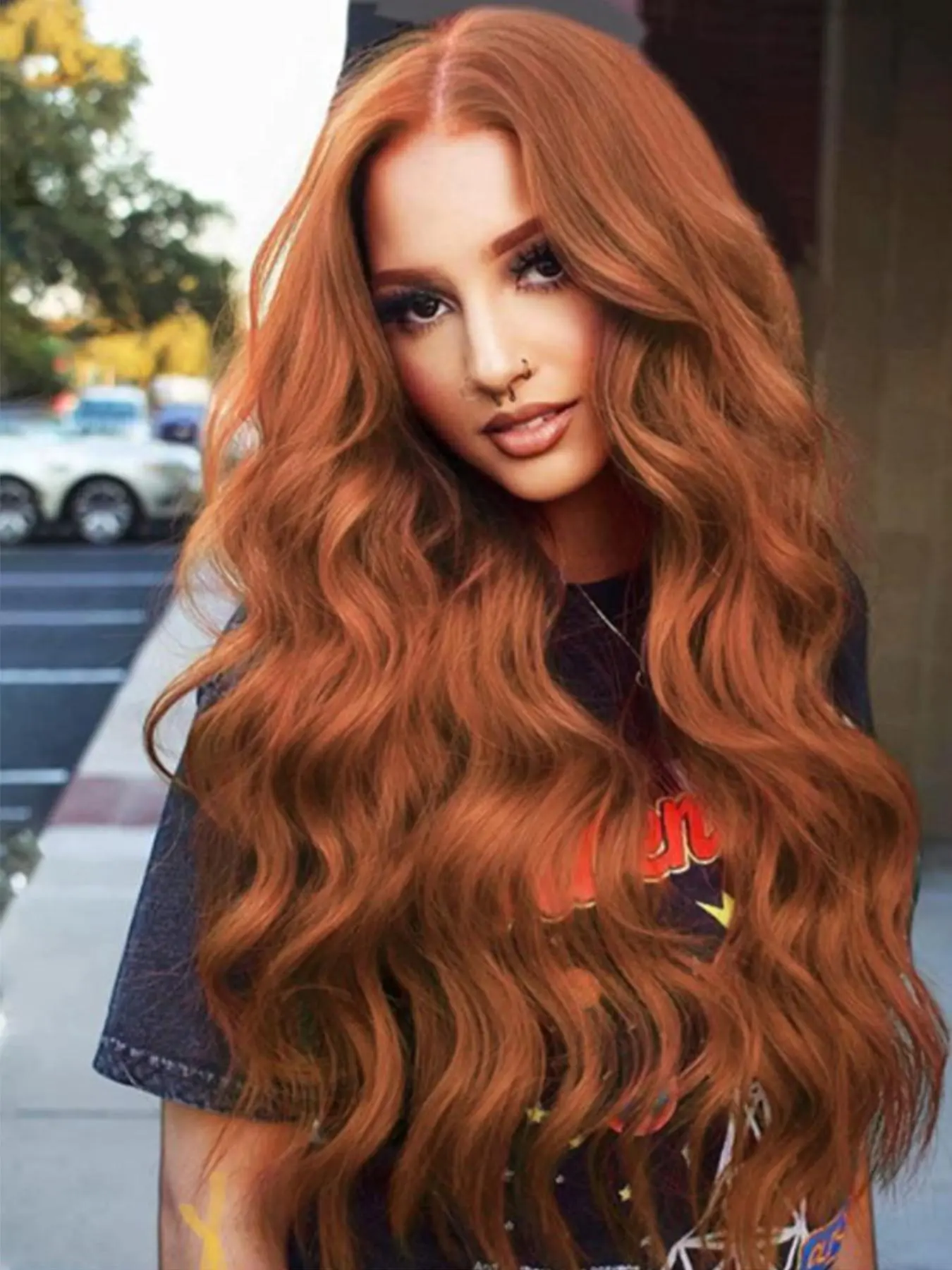 26 Inch Ginger Orange Long Body Wave Synthetic Lace Front Wigs for Women, Natural Looking Gorgeous Fluffy Wigs without Bangs, Synthetic Lace Front Wigs for Party, Daily Use