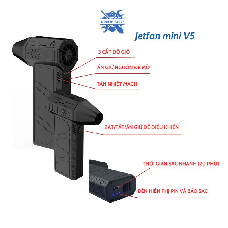Quạt thổi bụi JetFan V5- Máy thổi cầm tay mini công suất cao - Tốc độ 130000 vòng phút - Dung lượng pin 4000mAh