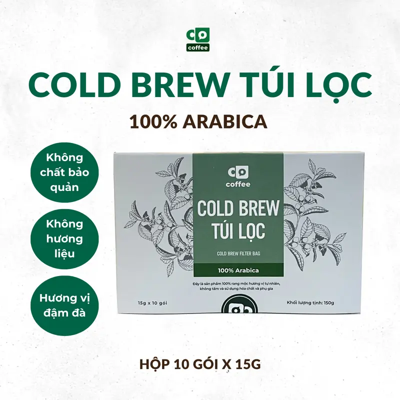 Hộp 10 gói Cold Brew túi lọc (cà phê ủ lạnh) Co:coffee Blend 100% Arabica 0