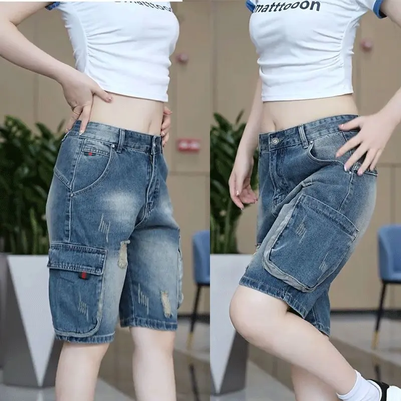 Quần Soóc Denim, Dành Cho Nam Giới, Mỏng, Phong Cách Bảo Hộ Lao Động, Dáng Rộng Vừa Vặn, Phong Cách Cổ Điển Mỹ Hợp Xu hướng Và Thường Ngày Hàng Mới Về 2024 Menswear Pants