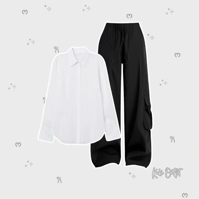 OOTD One Set Perempuan (Vest Rajut  + Kemeja + Celana Cargo) Outfit Korean Style - KK123 Atasan Baju Bawahan Lembut Nyaman Panjang Setelan Wanita Linen Jumpsuit Formal Hitam Basic Kantor Kerja 3