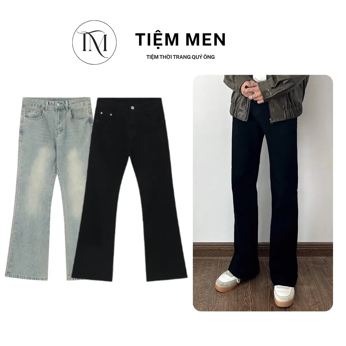 Quần jean ống loe cạp cao, quần ống loe nam phong cách năng động và khỏe khoắn, TIỆM MEN 096