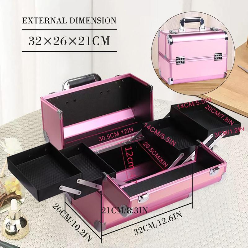 Product Introduction of Cosmetic Case, 1 Count Aluminum Alloy Material Makeup Tool Storage Box, Makeup Organizer for Girls, Cosmetic Organizer 1