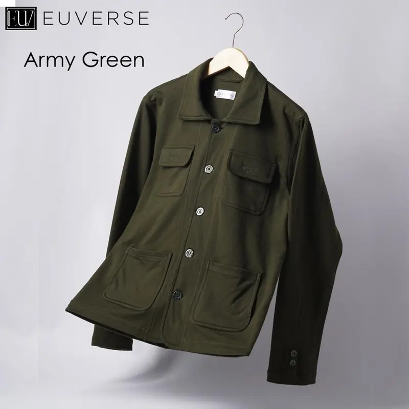 EUVERSE BUTTON UP JACKET | SHACKET JACKET FLEECE PRIA WANITA UNISEX ARMY GREEN BLACK KATUN BABY TERRY 6
