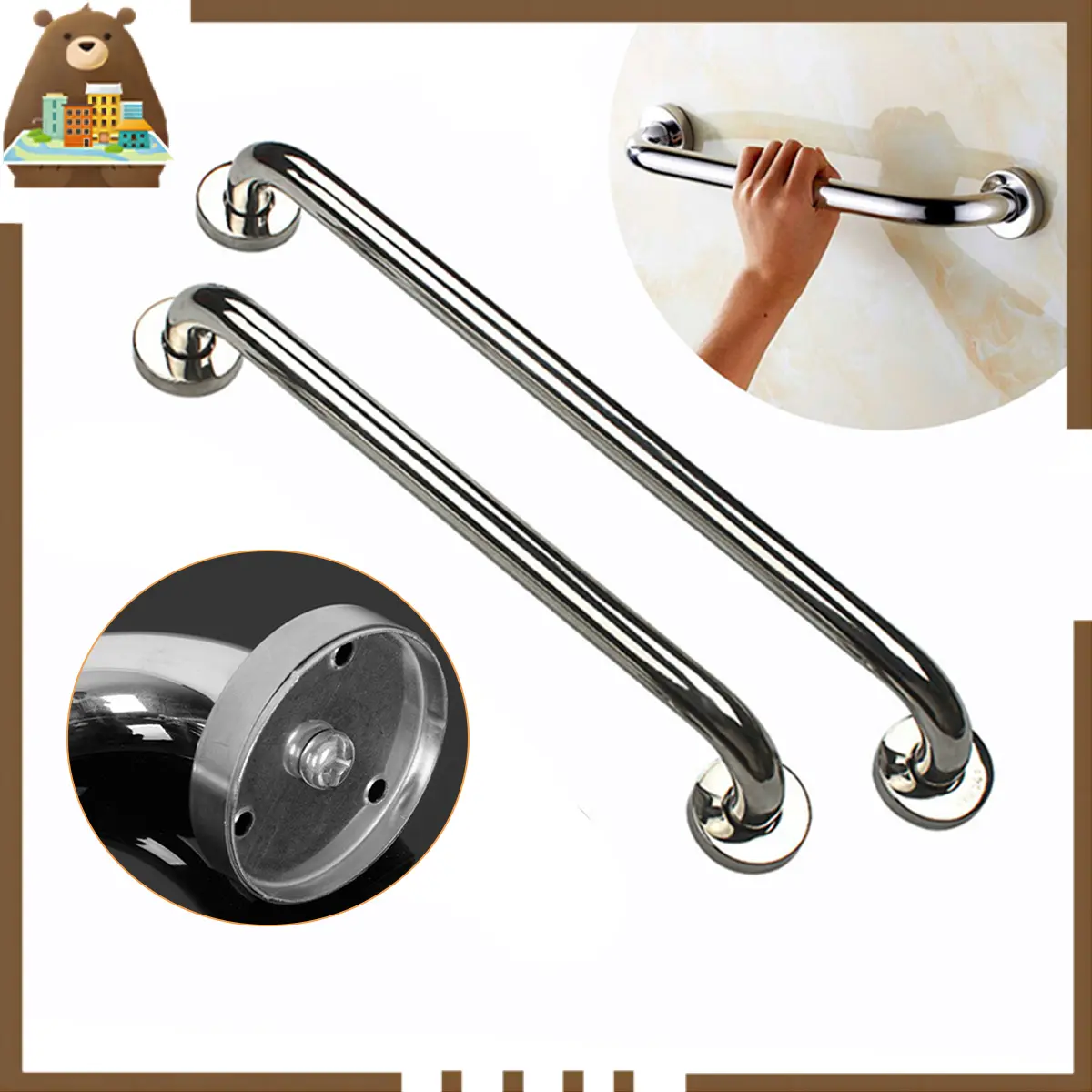 50cm 60cm Shower Grab Bar Bath Handle Pegangan Kamarmandi Stainless Gantungan Baju Towel Kamar Mandi