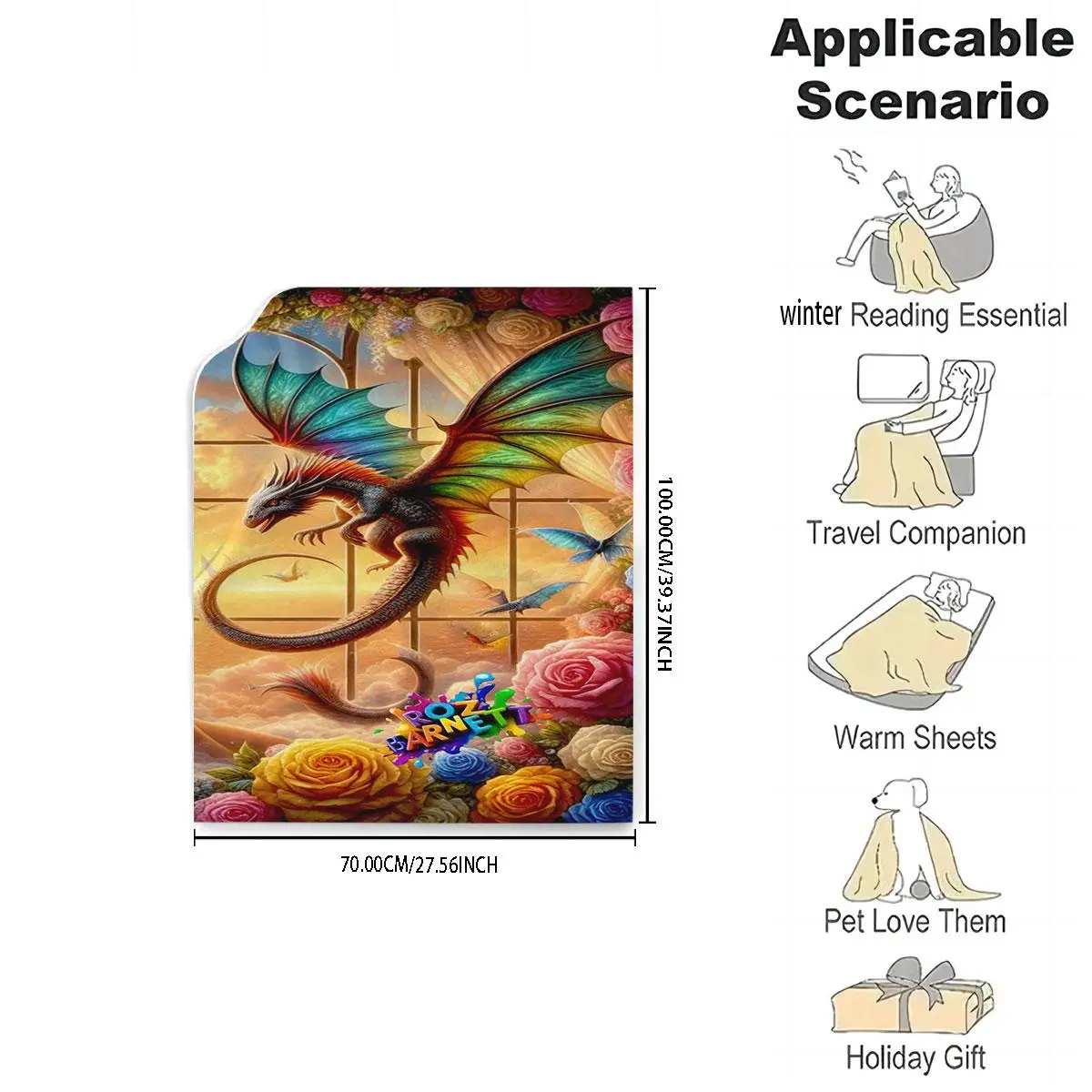 Dragon & Flower Pattern Blanket, 1 Count Soft Warm Throw Blanket, Cool Bedroom Bedding Blankets, Air Conditioning Blanket for Home Office Travel