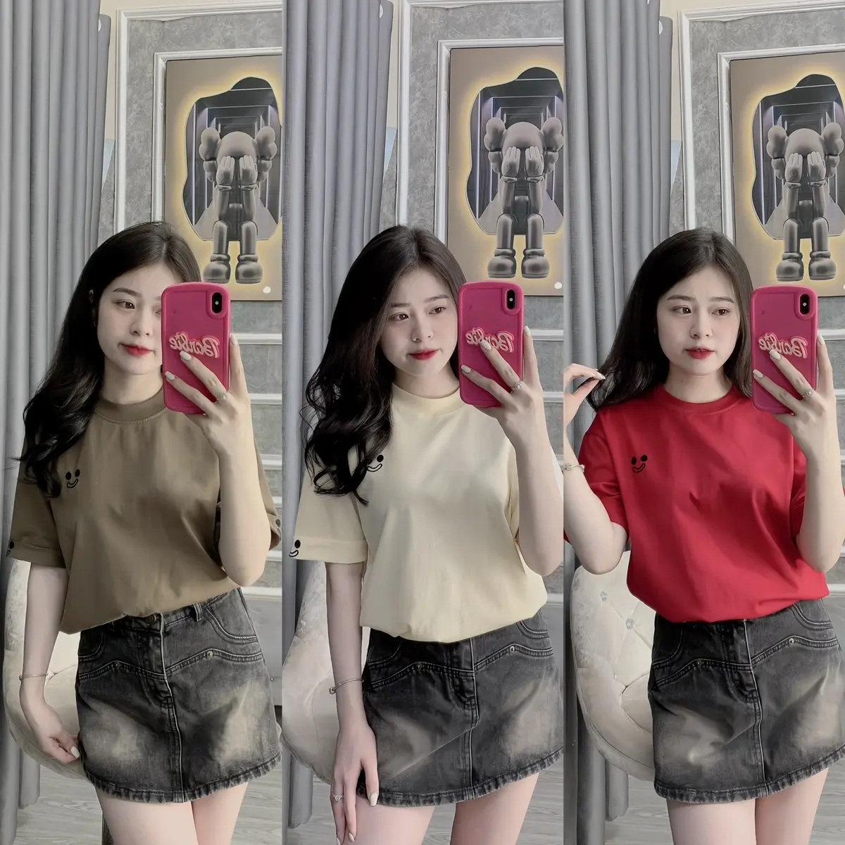 Áo Phông babytee Form to +form nhỏ - hình cười thêu nhỏ chất cotton mịn mát