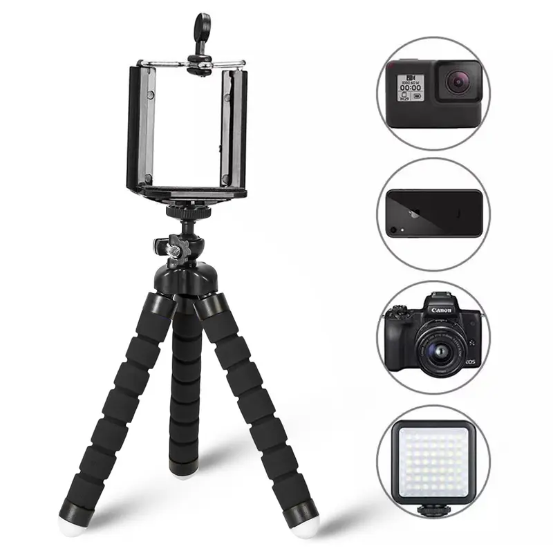 Chân Máy Ảnh Mini, Tripod Linh Hoạt, Thiết Kế Bạch Tuộc Bọt Biển, Có Thể Điều Chỉnh, Thích Hợp Cho Điện Thoại, Có Giá Đỡ Kẹp Selfie Kem 8