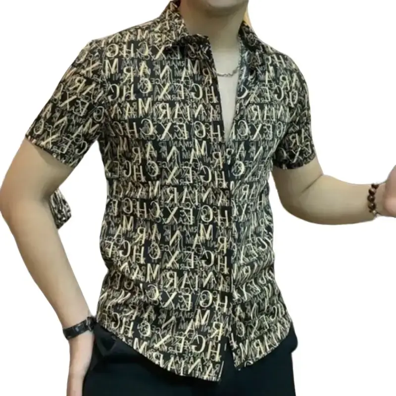 Áo Sơ Mi Nam Tay Ngắn họa Tiết chất Liệu Lụa 3D