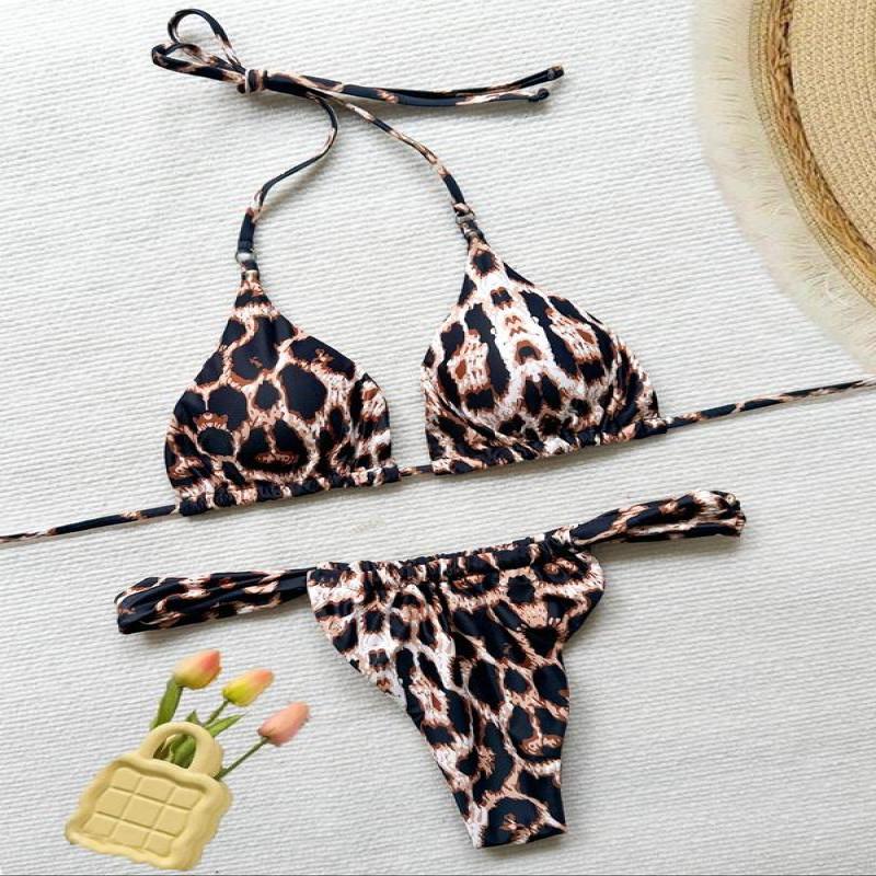Two-Piece Set Women's Solid Tie Back Halter Bikini Triangle Top & Thong Swimwear Set, Casual Chic Swimwear Set, Ladies Summer Beach Holiday Vacation Swimsuit, 2 Piece Sets Women 7