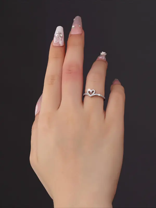 Heart Shaped Rhinestone Decor Promise Ring, Fashion Jewelry for Party, Daily Clothing Decor, Trendy All-match & Exquisite Jewelry for Birthday Gift 7