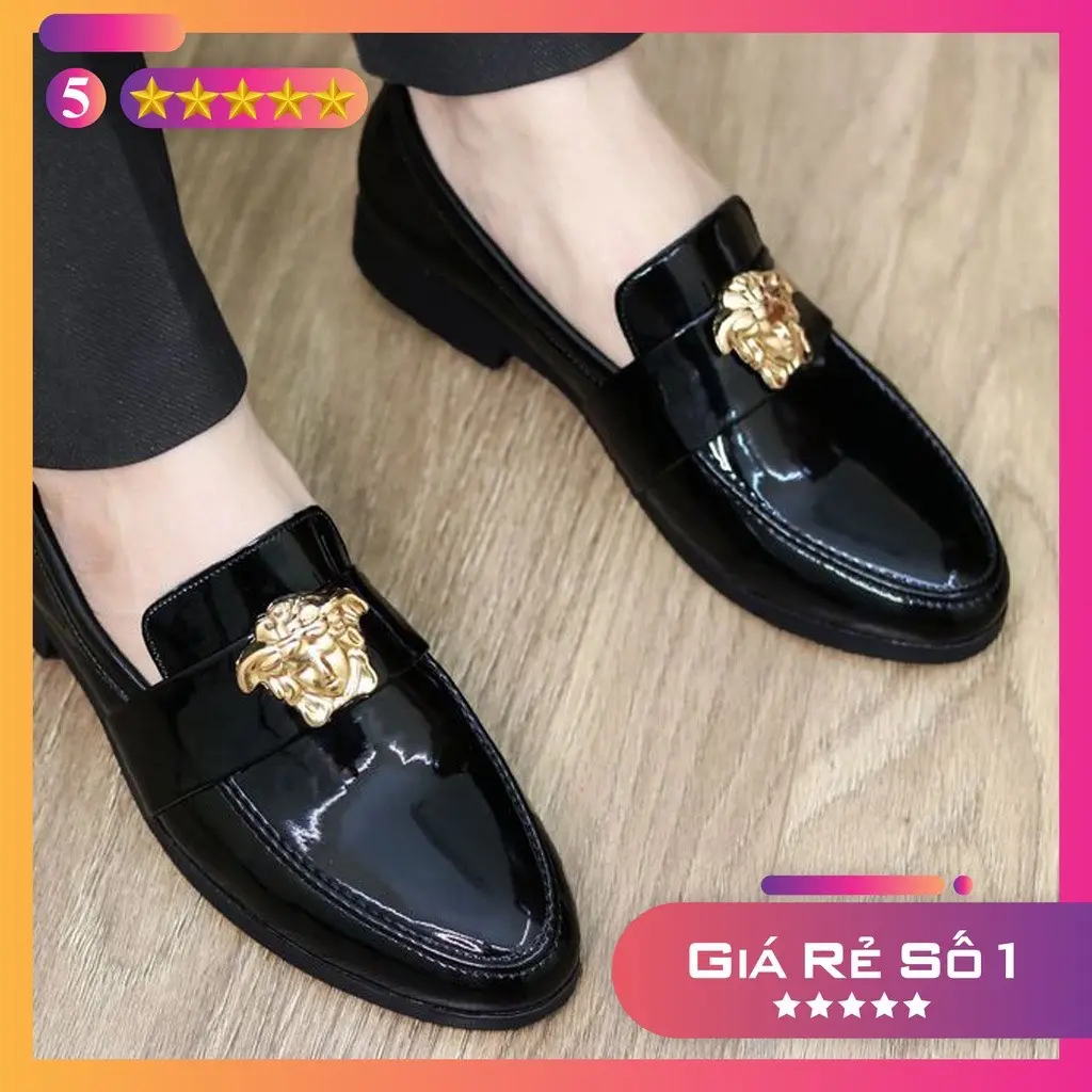 Giày lười nam - giày nam cao cấp, da bóng đính mác mặt người, đế cao su chống trơn trượt Shoes