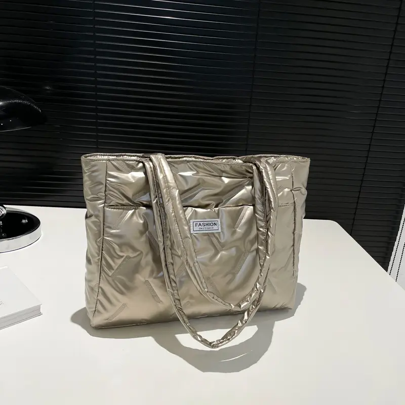Women's Large Capacity Cotton Padded Bag 2024 New Autumn Winter Versatile Shoulder Shopping Bag Casual Commuting Tote Bag