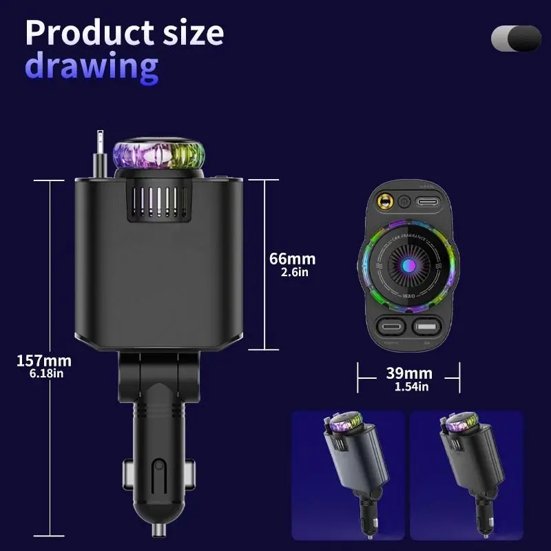 Car Aromatherapy Charger, Multifunctional Car Charger with Atmosphere Light & Aromatherapy Machine, Car Charger with Retractable Line 1