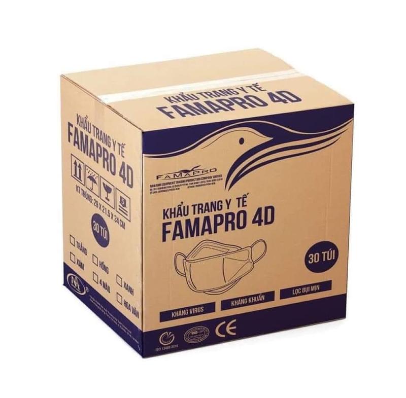 Thùng 300 cái khẩu trang KF94 Famapro 4d màu trắng,4 lớp,khẩu trang y tế kháng khuẩn