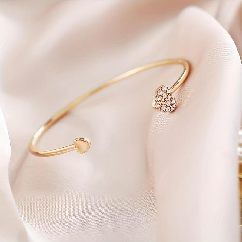 [Summer Sale] [For Daily Party Wear Cuff Bangle] Elegant Rhinestone Heart Cuff Bangle Glamorous Accessory For Daily Party Wear 1