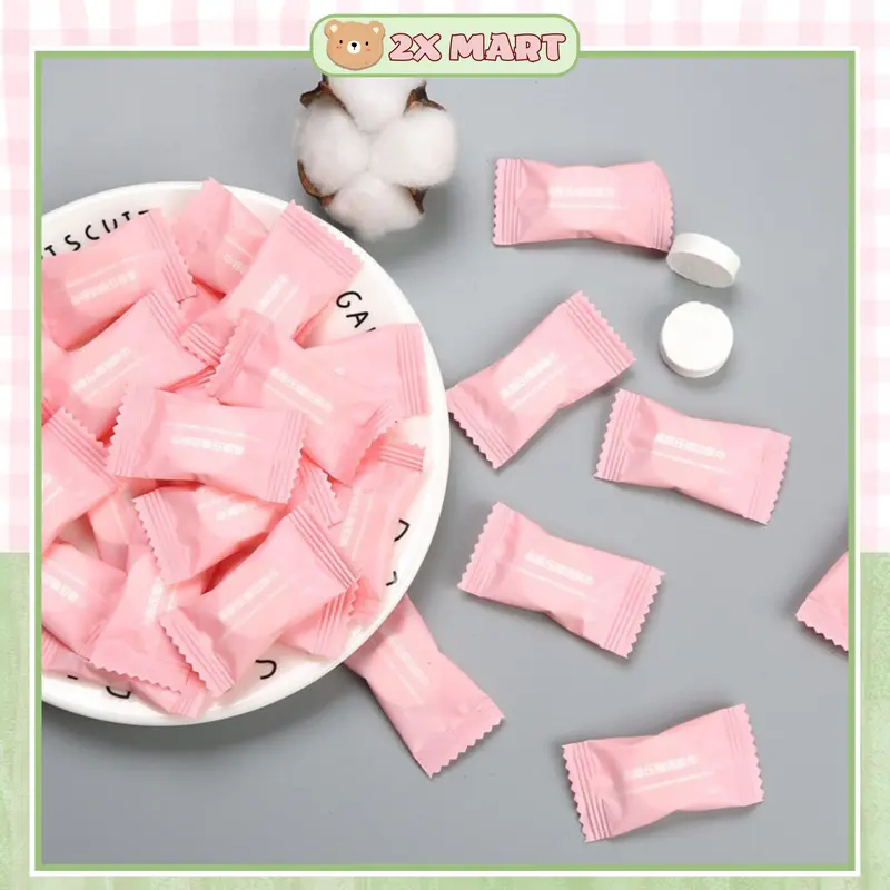 Combo 10 Khăn giấy nén rửa mặt tẩy trang dạng viên kẹo rất tiện khi đi du lịch, đi chơi, đi làm, đi học 2X MART 0