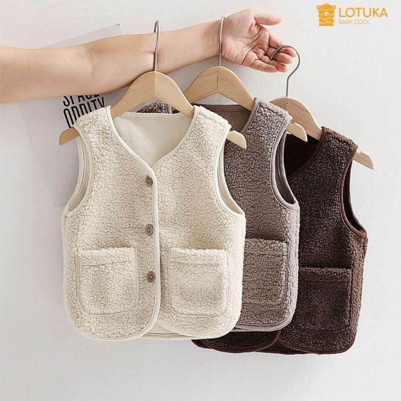 Áo Gile Lông Cừu 2 Lớp Có Túi Ấm Áp Mềm Mịn LOTUKA Cho Bé Trai Bé Gái Đồ Thu Đông Cho Bé Quần Áo Trẻ Em 3-12kg